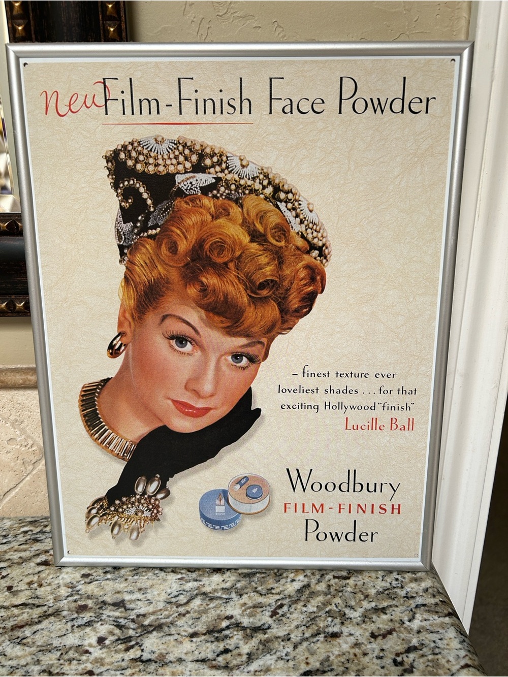 Vintage Metal Framed Lucille Ball Advertising Poster